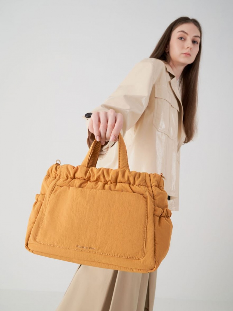 τσάντεσ tote Charles And Keith Aspen Ruched Double Handle πορτοκαλι | 79426-JNWG