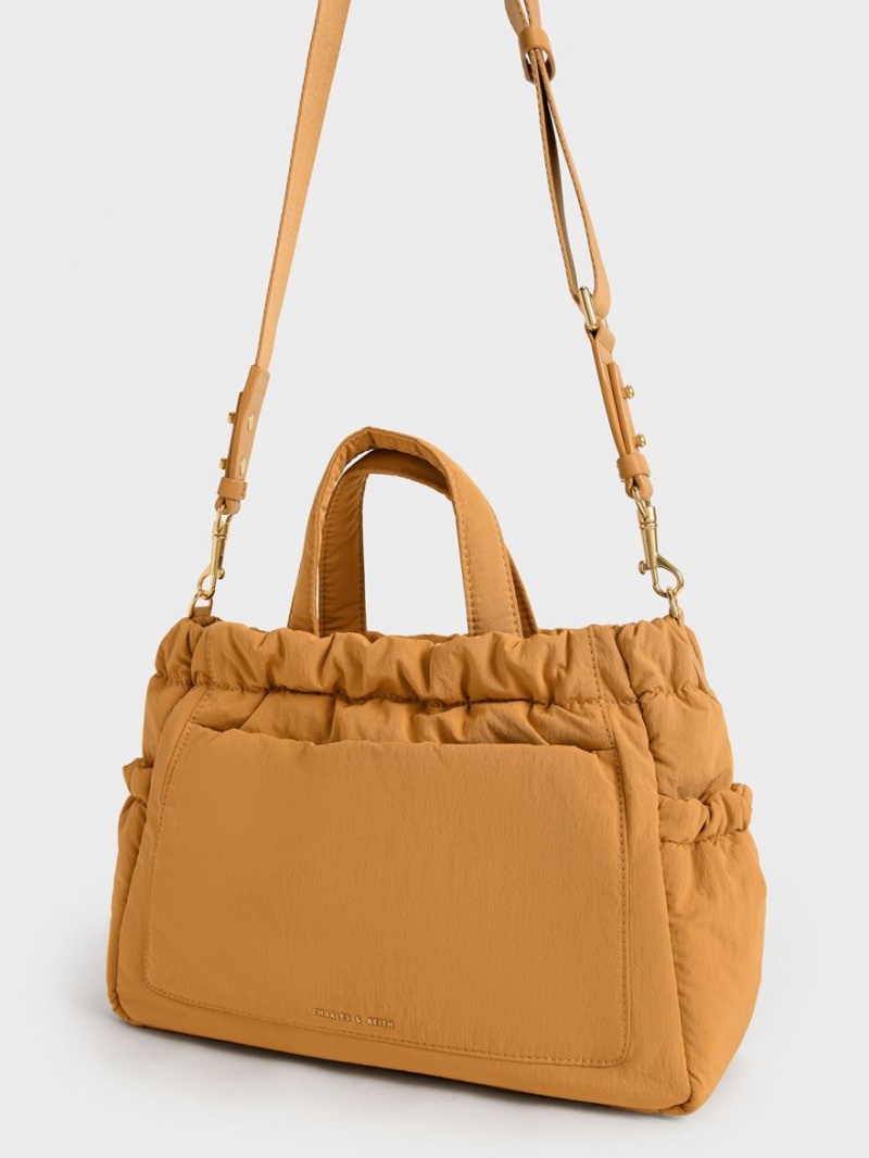 τσάντεσ tote Charles And Keith Aspen Ruched Double Handle πορτοκαλι | 79426-JNWG