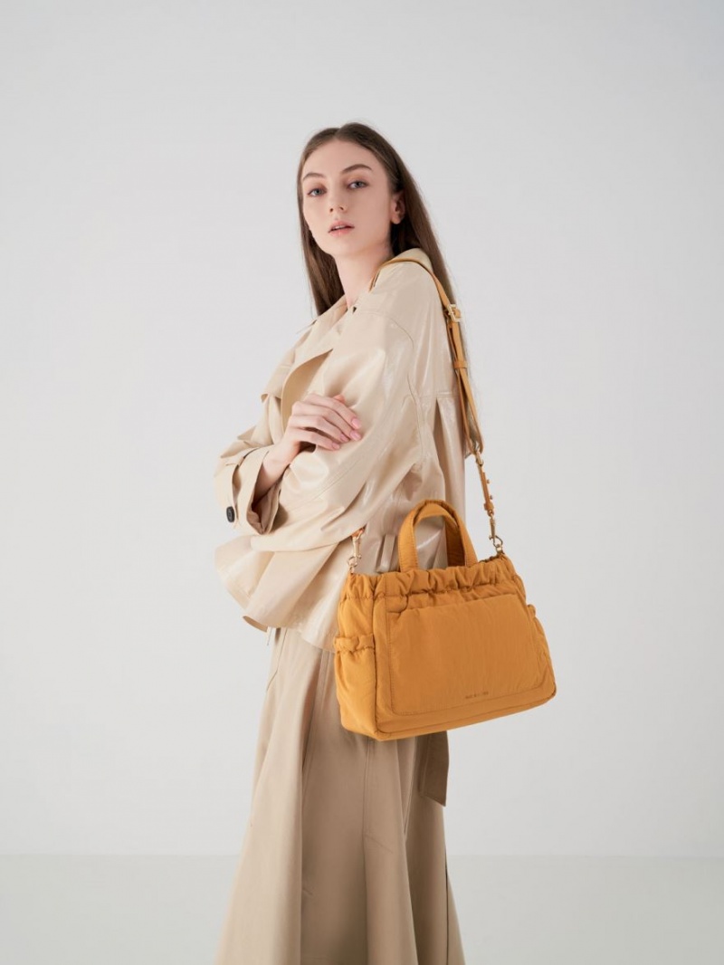 τσάντεσ tote Charles And Keith Aspen Ruched Double Handle πορτοκαλι | 79426-JNWG
