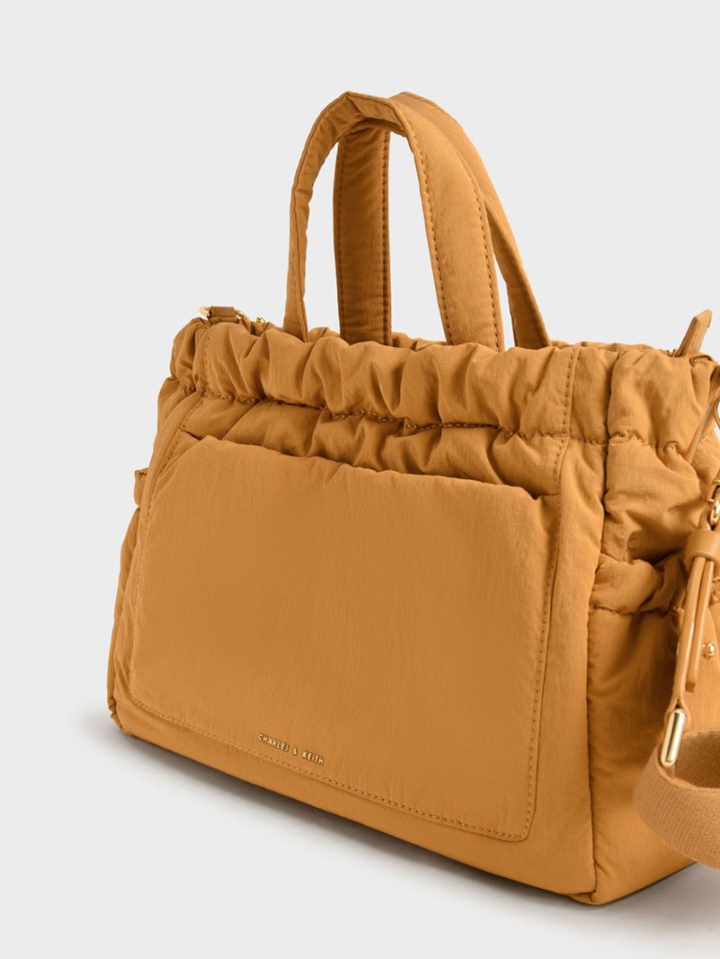 τσάντεσ tote Charles And Keith Aspen Ruched Double Handle πορτοκαλι | 79426-JNWG