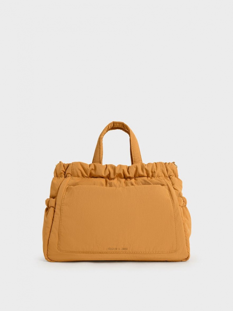 τσάντεσ tote Charles And Keith Aspen Ruched Double Handle πορτοκαλι | 79426-JNWG