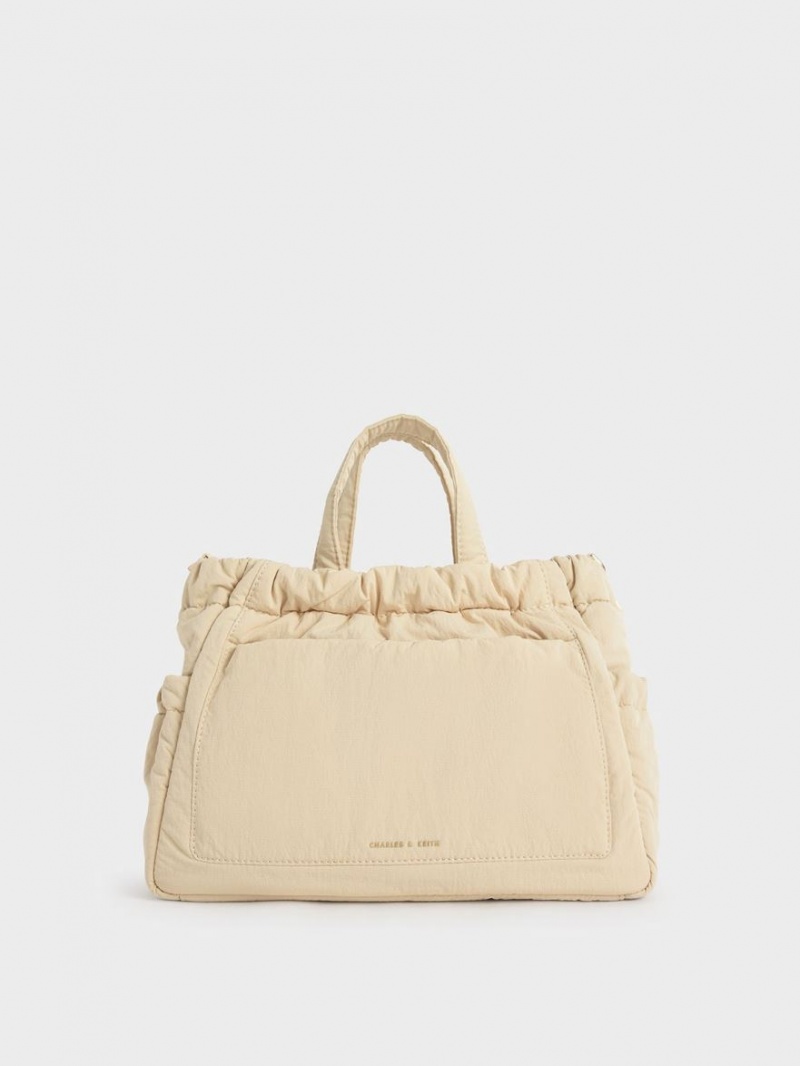 τσάντεσ tote Charles And Keith Aspen Ruched Double Handle Μπεζ | 26849-DNZR