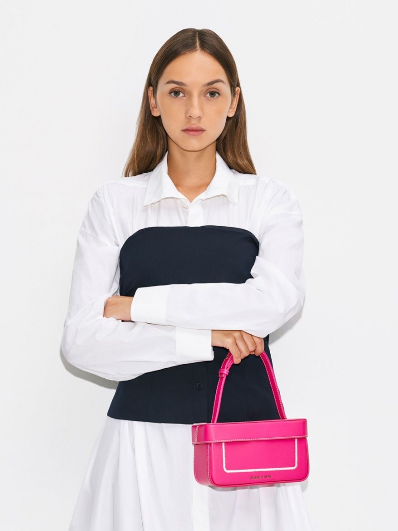 τσάντεσ tote Charles And Keith Astra Contrast Trim Boxy φουξια | 06124-KQDZ