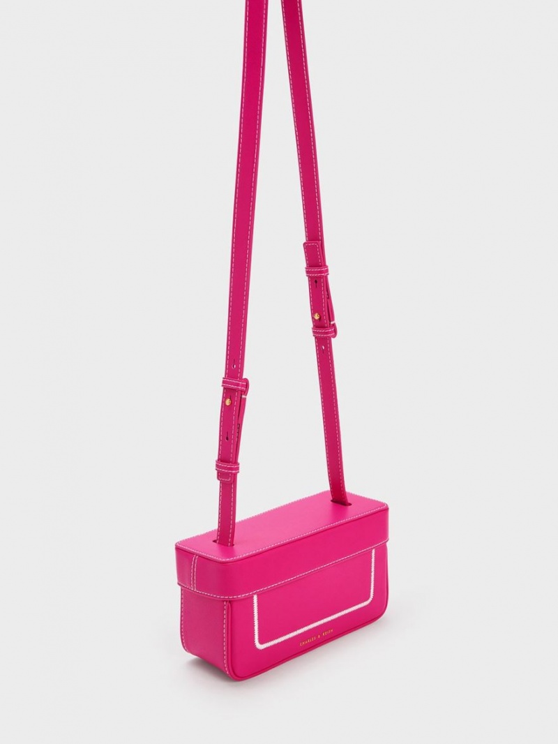 τσάντεσ tote Charles And Keith Astra Contrast Trim Boxy φουξια | 06124-KQDZ