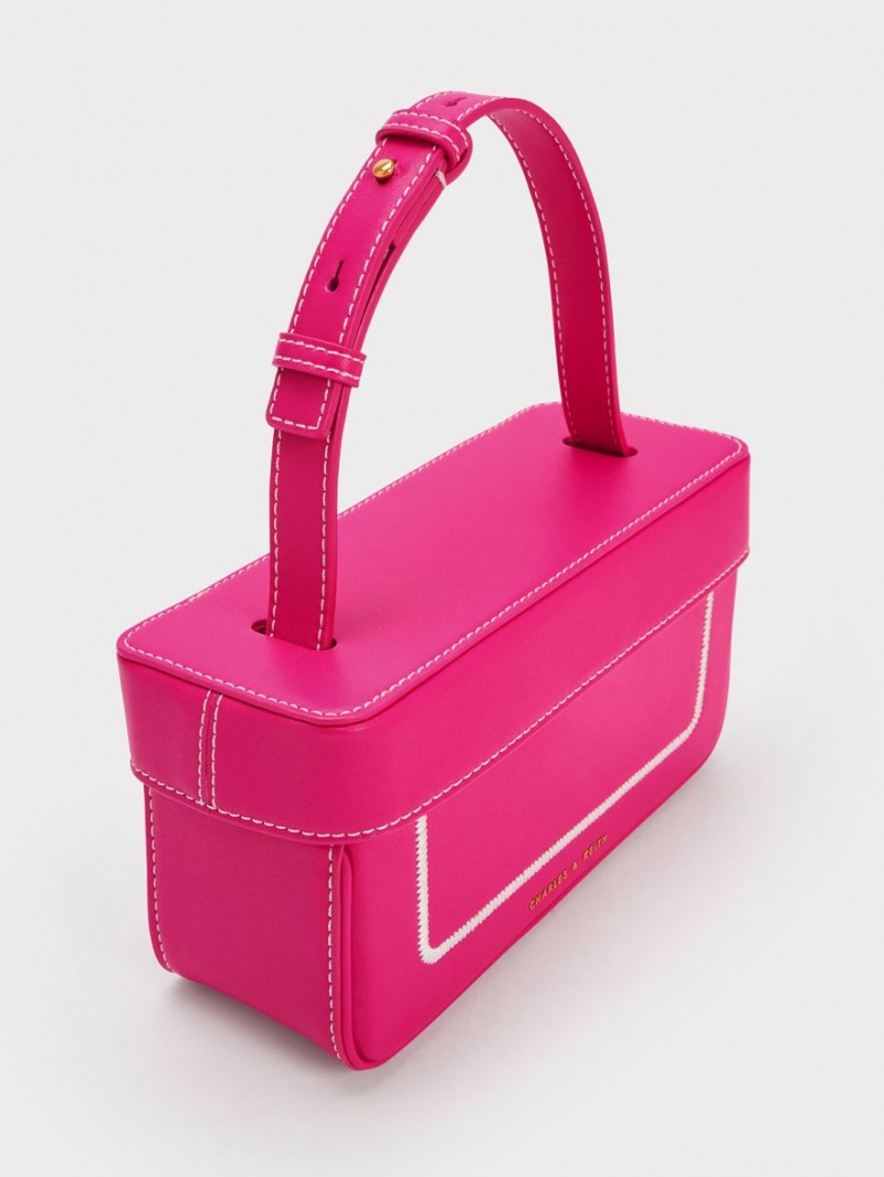 τσάντεσ tote Charles And Keith Astra Contrast Trim Boxy φουξια | 06124-KQDZ