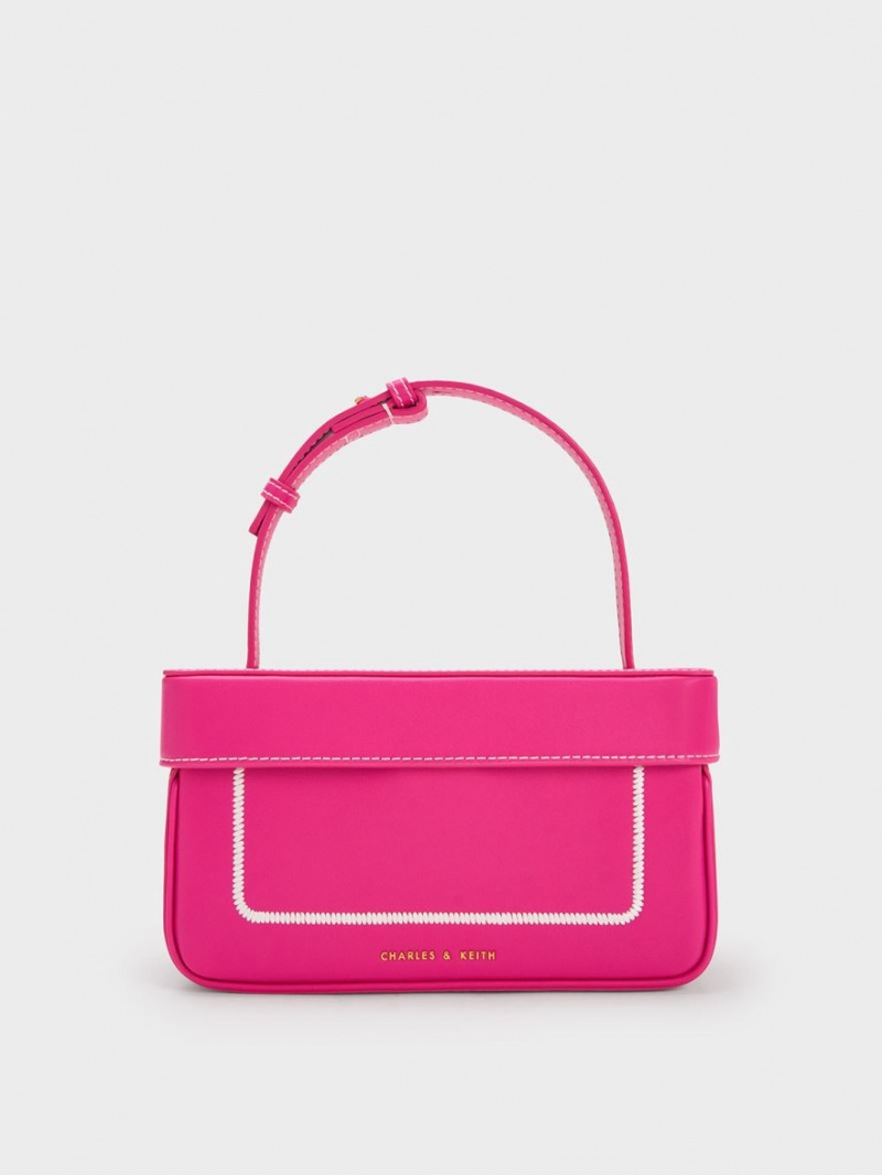 τσάντεσ tote Charles And Keith Astra Contrast Trim Boxy φουξια | 06124-KQDZ