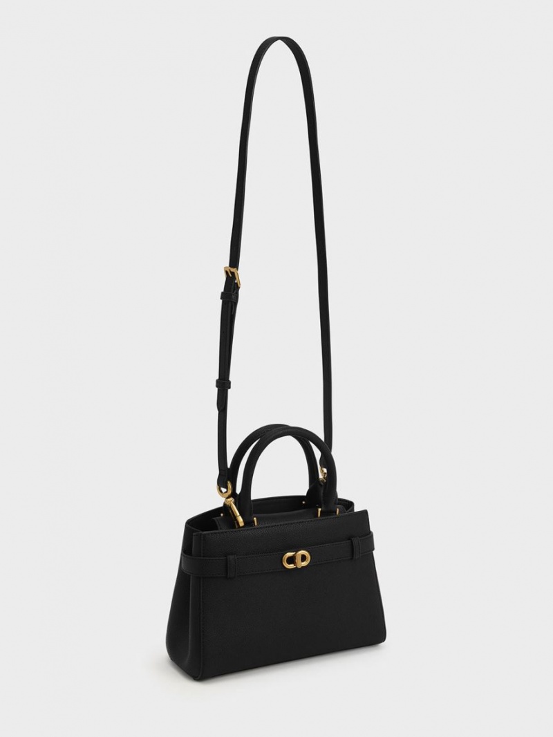 τσάντεσ tote Charles And Keith Aubrielle Metallic Accent Belted μαυρα | 10479-WCTA
