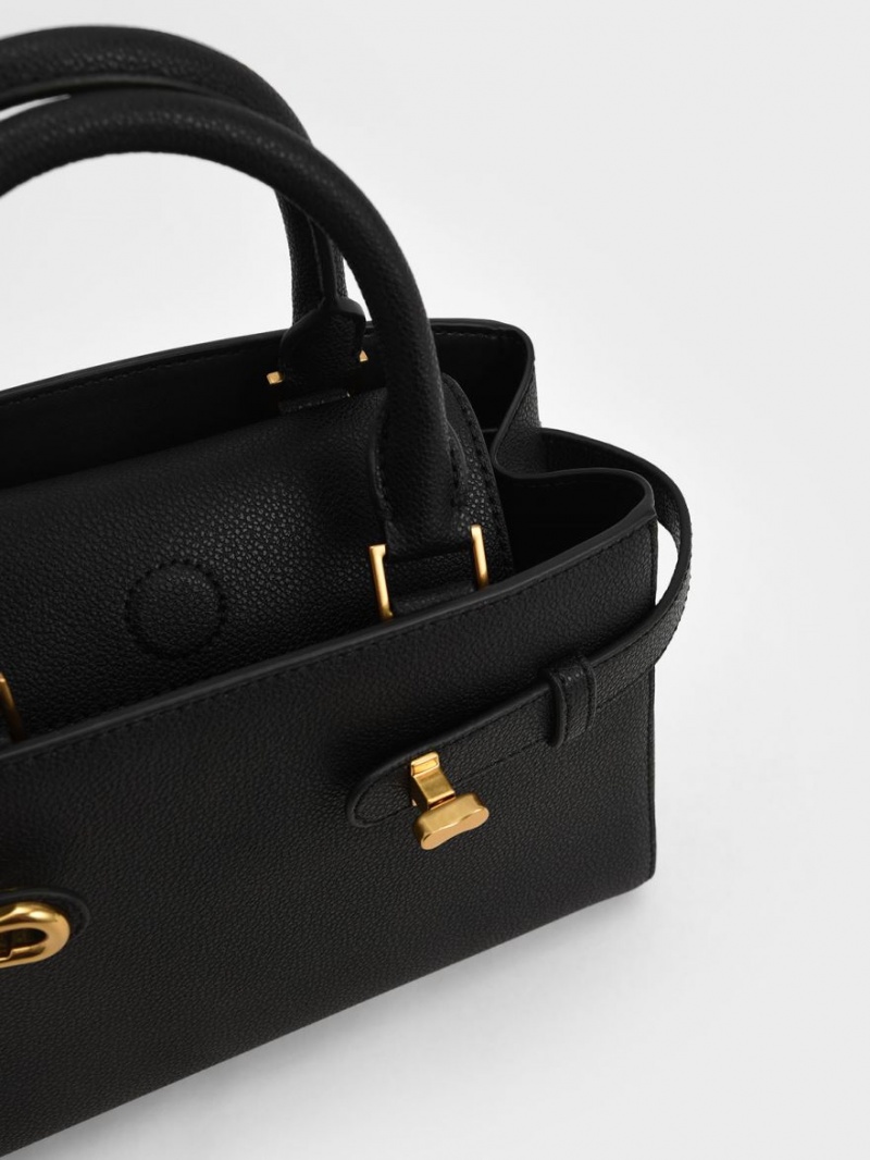 τσάντεσ tote Charles And Keith Aubrielle Metallic Accent Belted μαυρα | 10479-WCTA