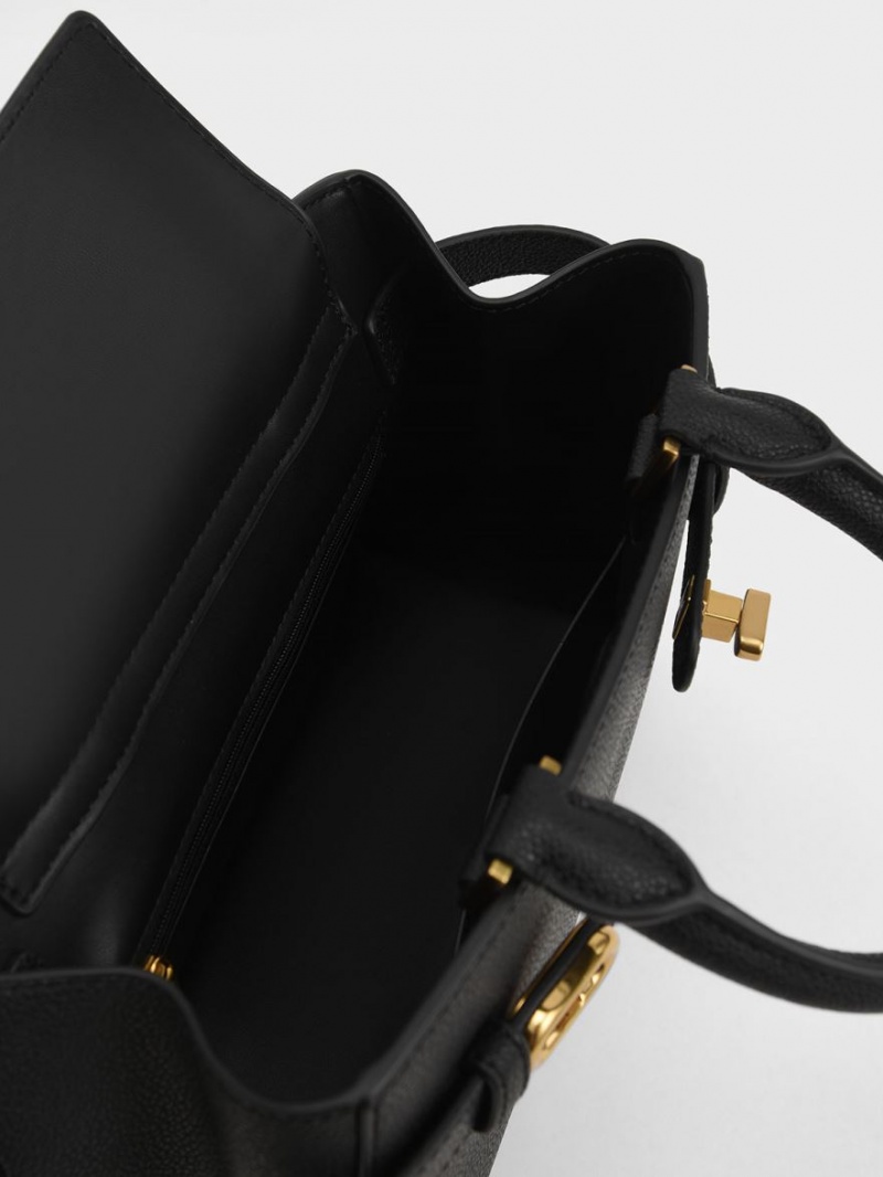 τσάντεσ tote Charles And Keith Aubrielle Metallic Accent Belted μαυρα | 10479-WCTA