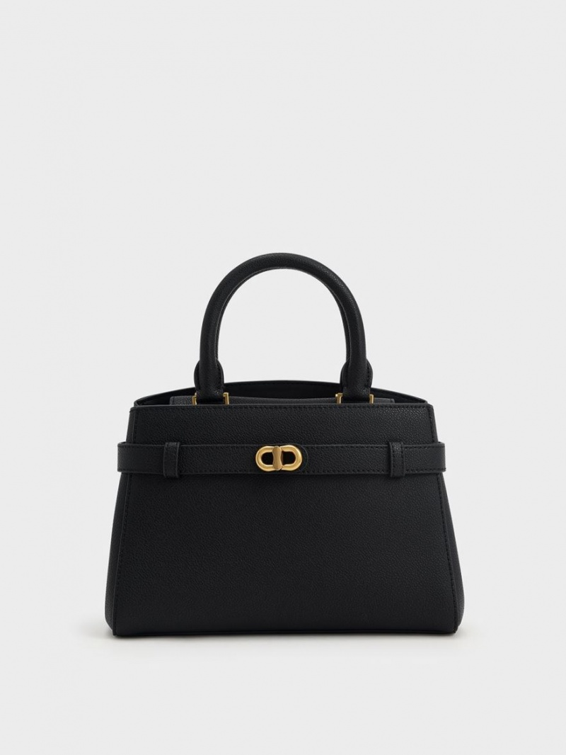 τσάντεσ tote Charles And Keith Aubrielle Metallic Accent Belted μαυρα | 10479-WCTA