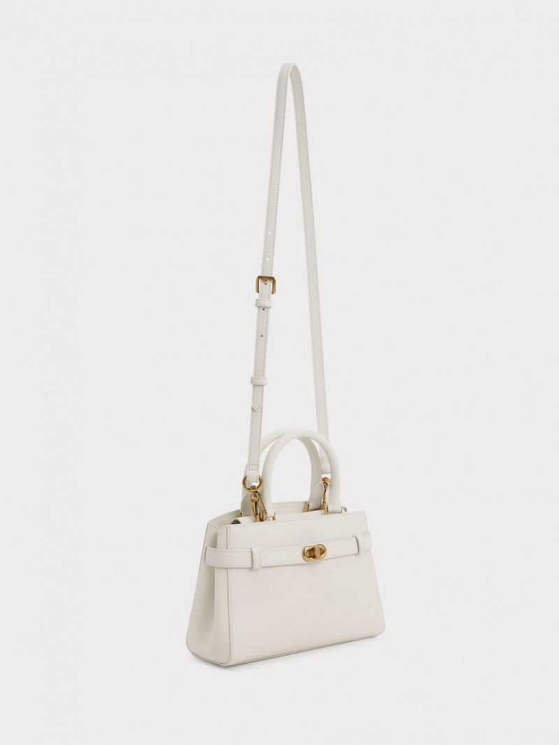 τσάντεσ tote Charles And Keith Aubrielle Metallic Accent Belted κρέμα | 25417-TRBQ