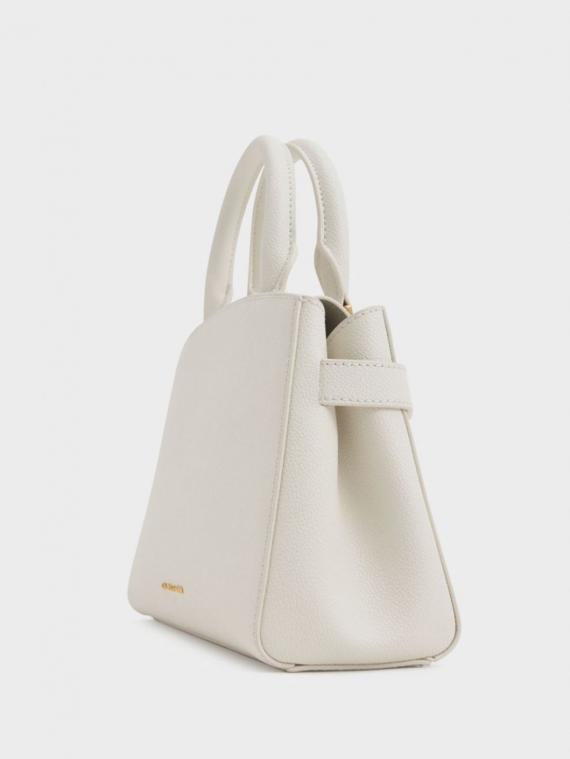 τσάντεσ tote Charles And Keith Aubrielle Metallic Accent Belted κρέμα | 25417-TRBQ