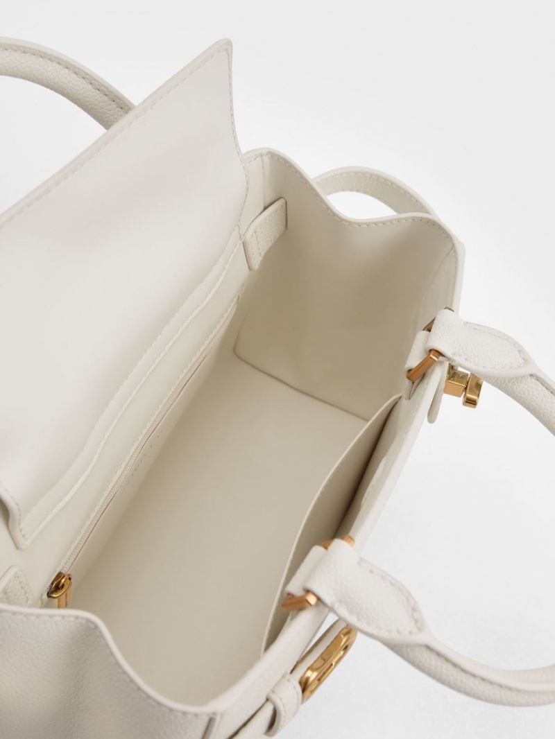 τσάντεσ tote Charles And Keith Aubrielle Metallic Accent Belted κρέμα | 25417-TRBQ
