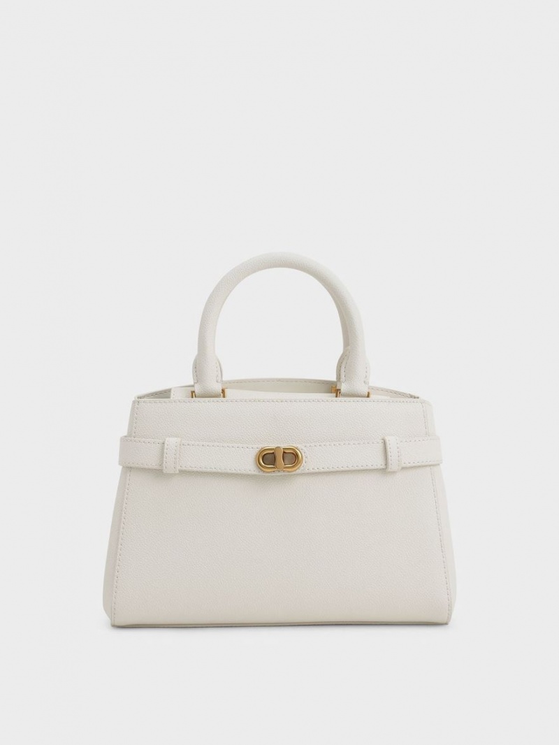 τσάντεσ tote Charles And Keith Aubrielle Metallic Accent Belted κρέμα | 25417-TRBQ