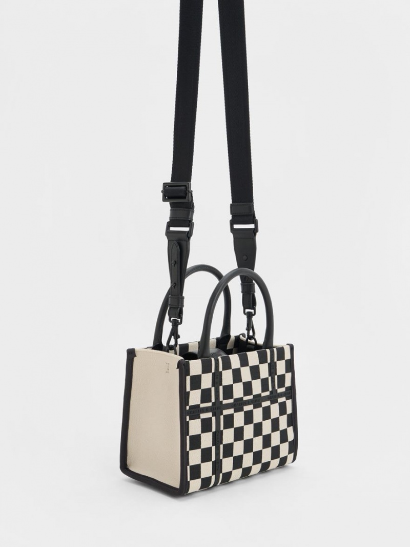 τσάντεσ tote Charles And Keith Avenue Checkered μαυρα | 43720-AWUZ