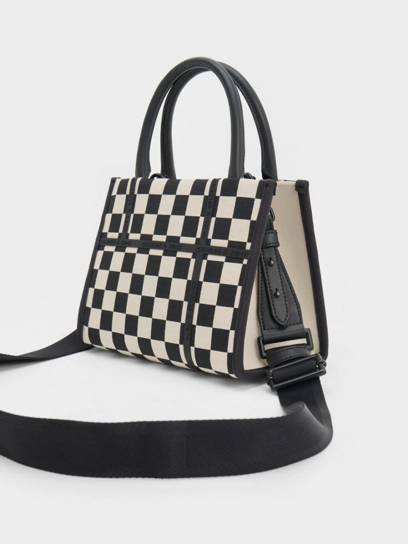 τσάντεσ tote Charles And Keith Avenue Checkered μαυρα | 43720-AWUZ