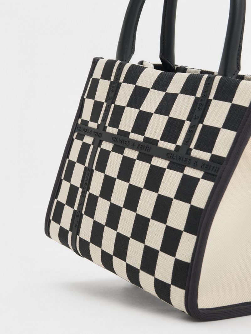 τσάντεσ tote Charles And Keith Avenue Checkered μαυρα | 43720-AWUZ