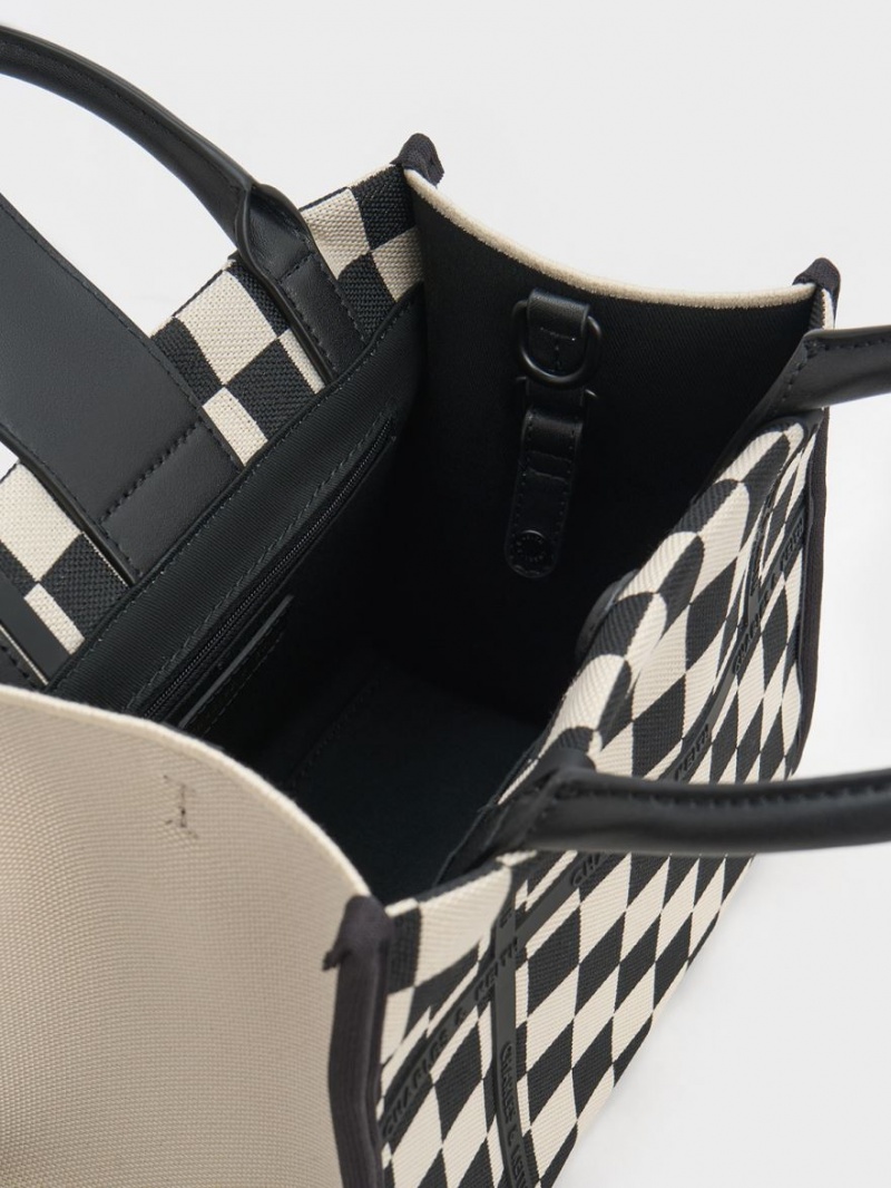 τσάντεσ tote Charles And Keith Avenue Checkered μαυρα | 43720-AWUZ