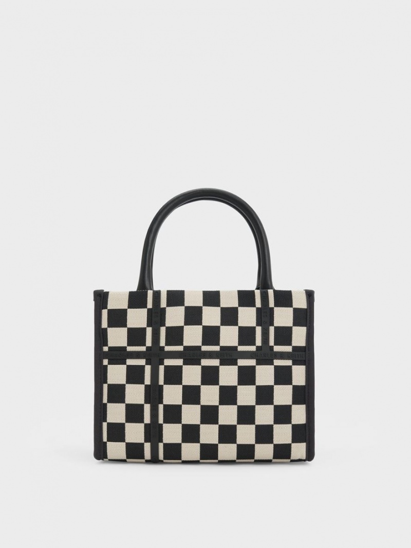 τσάντεσ tote Charles And Keith Avenue Checkered μαυρα | 43720-AWUZ