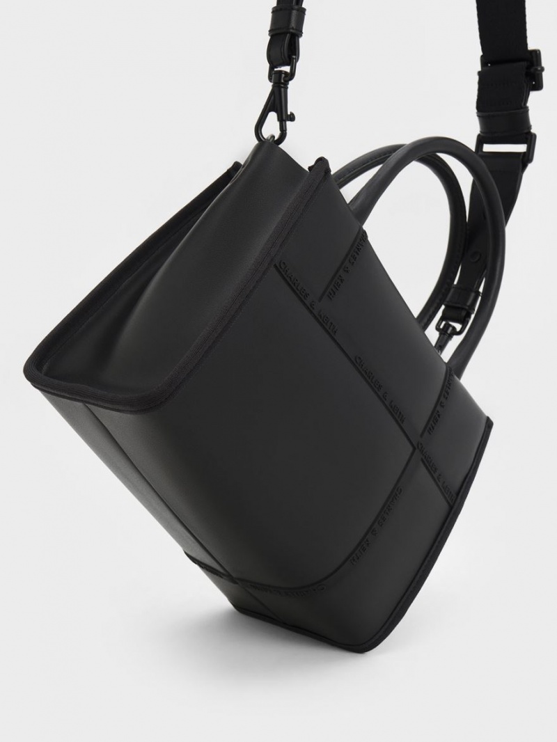 τσάντεσ tote Charles And Keith Avenue Contrast-Trim μαυρα | 12843-JEIH