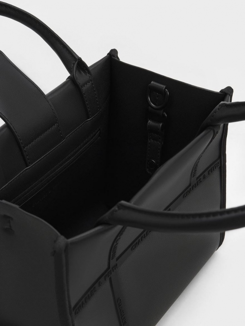 τσάντεσ tote Charles And Keith Avenue Contrast-Trim μαυρα | 12843-JEIH