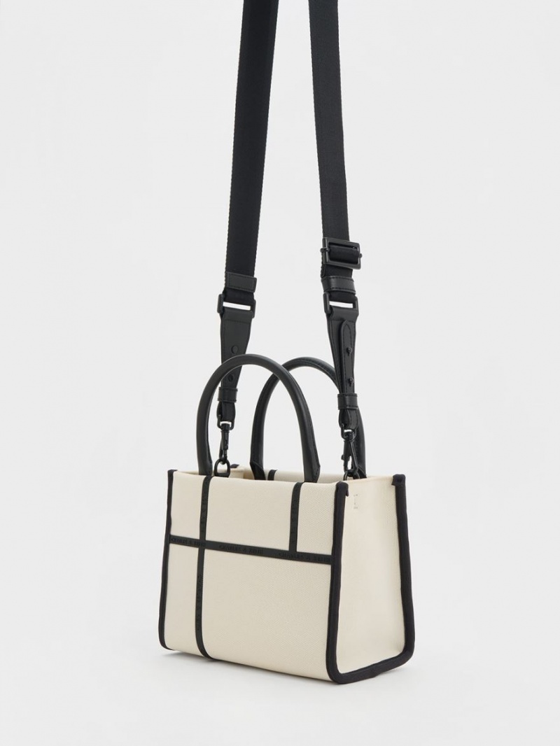 τσάντεσ tote Charles And Keith Avenue Contrast-Trim κρέμα | 73945-XESZ