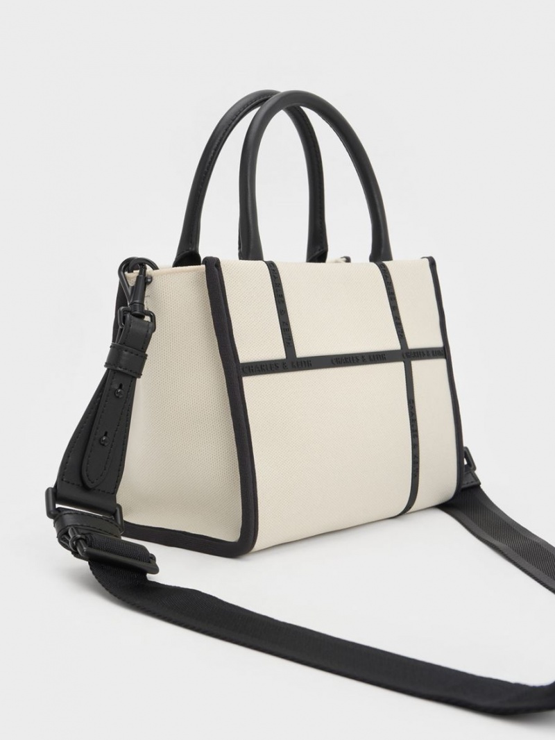 τσάντεσ tote Charles And Keith Avenue Contrast-Trim κρέμα | 73945-XESZ