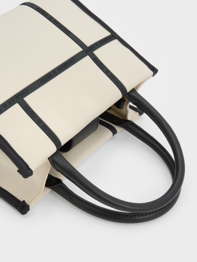 τσάντεσ tote Charles And Keith Avenue Contrast-Trim κρέμα | 73945-XESZ