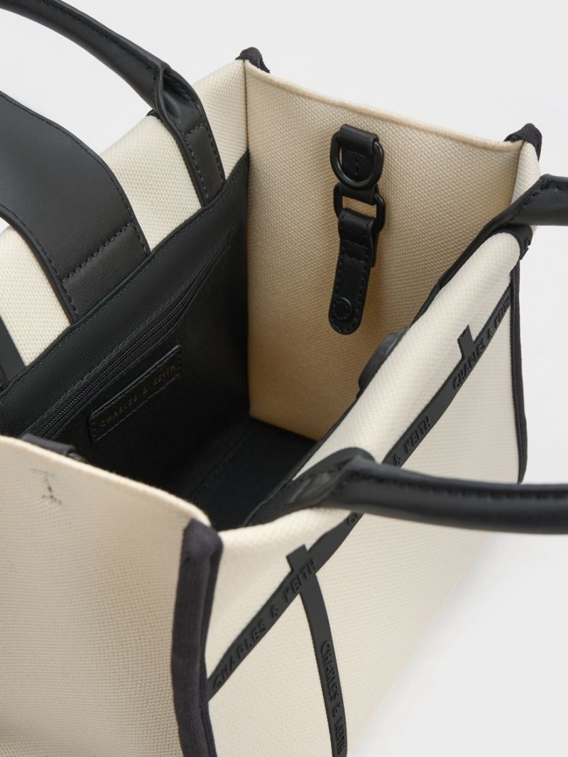τσάντεσ tote Charles And Keith Avenue Contrast-Trim κρέμα | 73945-XESZ