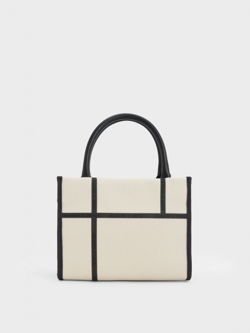 τσάντεσ tote Charles And Keith Avenue Contrast-Trim κρέμα | 73945-XESZ