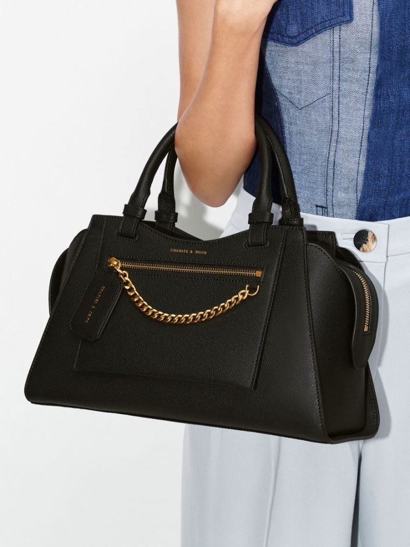τσάντεσ tote Charles And Keith Avis Trapeze μαυρα | 53094-ISZU