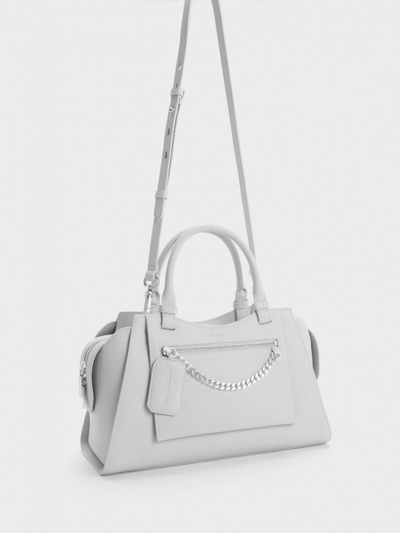 τσάντεσ tote Charles And Keith Avis Trapeze ανοιχτο γκρι | 51264-DRTP