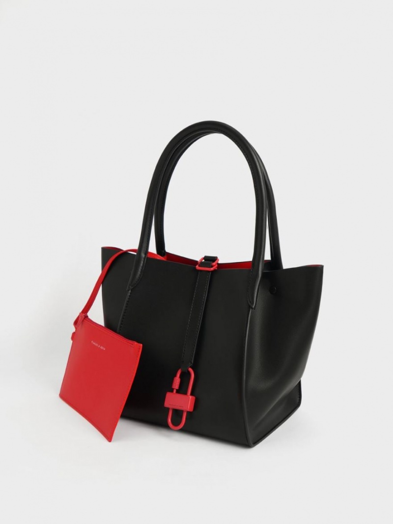 τσάντεσ tote Charles And Keith Balta Belted μαυρα | 04197-MLUH