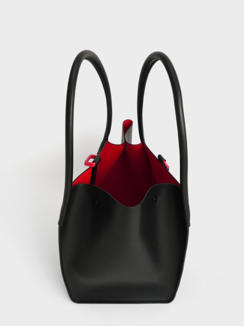 τσάντεσ tote Charles And Keith Balta Belted μαυρα | 04197-MLUH