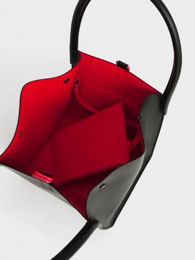 τσάντεσ tote Charles And Keith Balta Belted μαυρα | 04197-MLUH