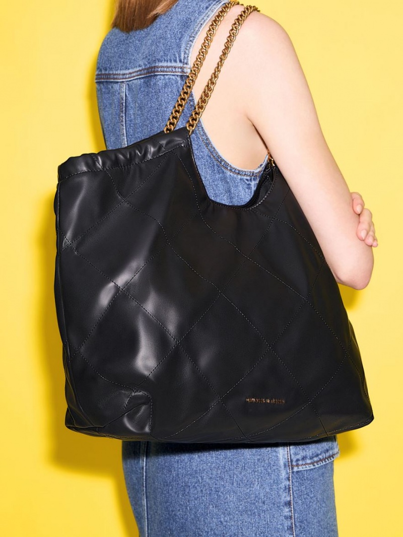τσάντεσ tote Charles And Keith Braided Handle μαυρα | 01659-NKOS