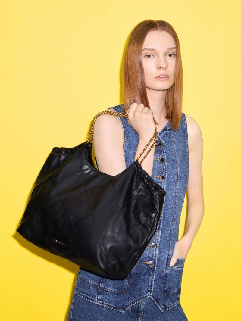 τσάντεσ tote Charles And Keith Braided Handle μαυρα | 01659-NKOS