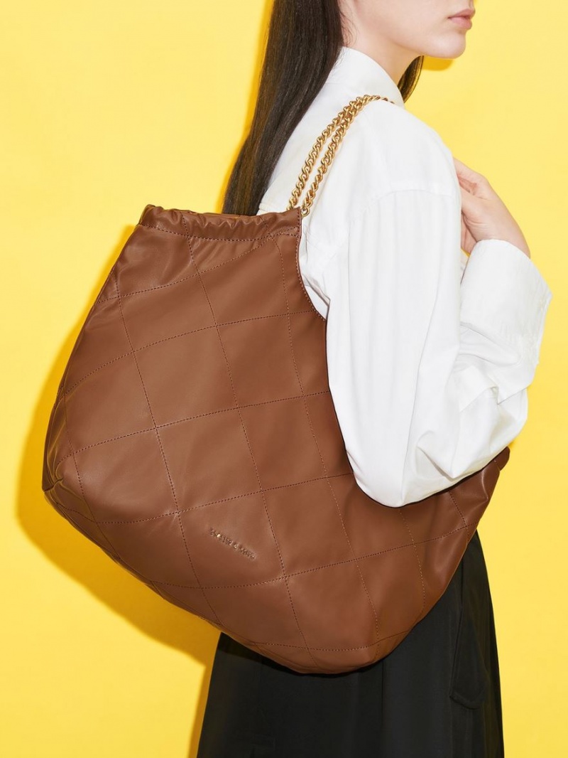 τσάντεσ tote Charles And Keith Braided Handle σοκολάτα | 93684-KJVA