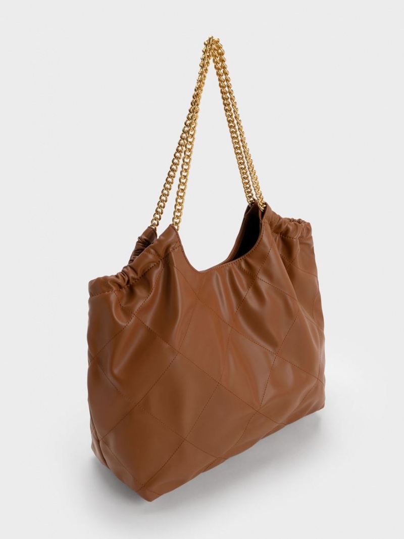 τσάντεσ tote Charles And Keith Braided Handle σοκολάτα | 93684-KJVA