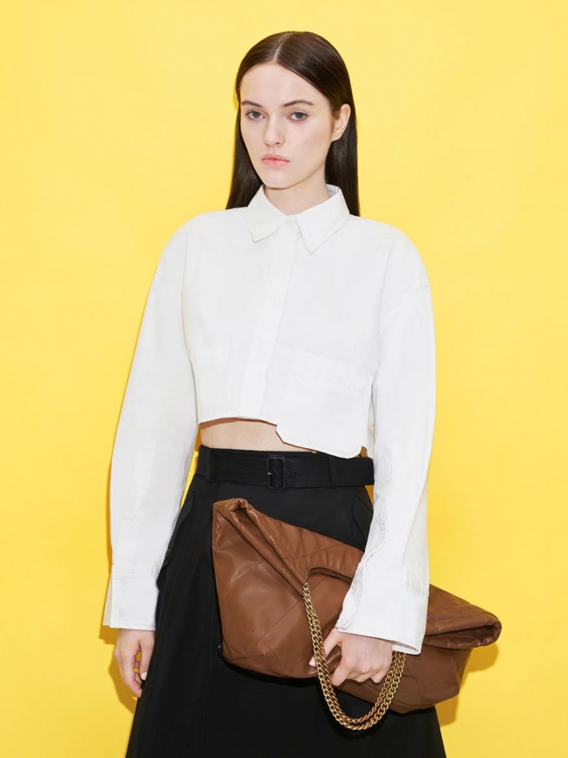 τσάντεσ tote Charles And Keith Braided Handle σοκολάτα | 93684-KJVA