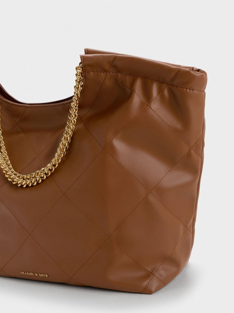 τσάντεσ tote Charles And Keith Braided Handle σοκολάτα | 93684-KJVA