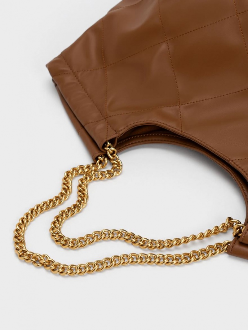 τσάντεσ tote Charles And Keith Braided Handle σοκολάτα | 93684-KJVA