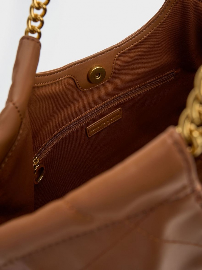 τσάντεσ tote Charles And Keith Braided Handle σοκολάτα | 93684-KJVA