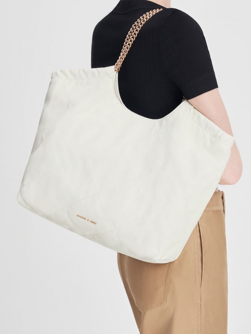 τσάντεσ tote Charles And Keith Braided Handle ασπρα | 87132-BTFE