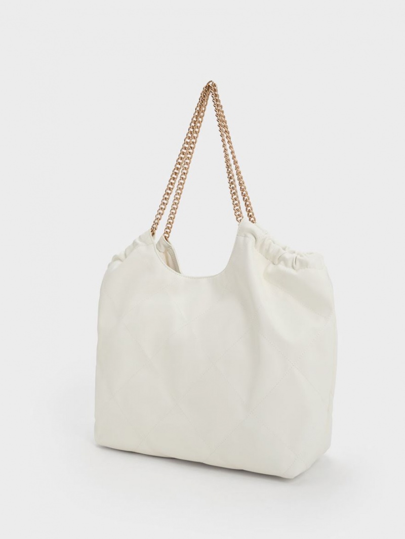 τσάντεσ tote Charles And Keith Braided Handle ασπρα | 87132-BTFE