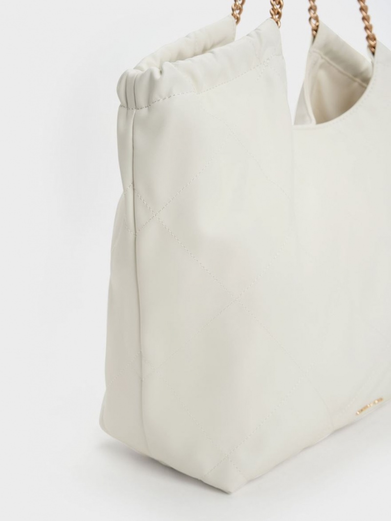 τσάντεσ tote Charles And Keith Braided Handle ασπρα | 87132-BTFE