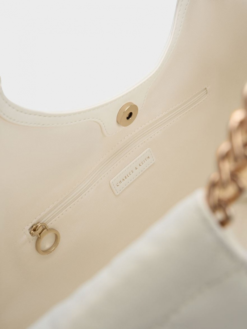 τσάντεσ tote Charles And Keith Braided Handle ασπρα | 87132-BTFE