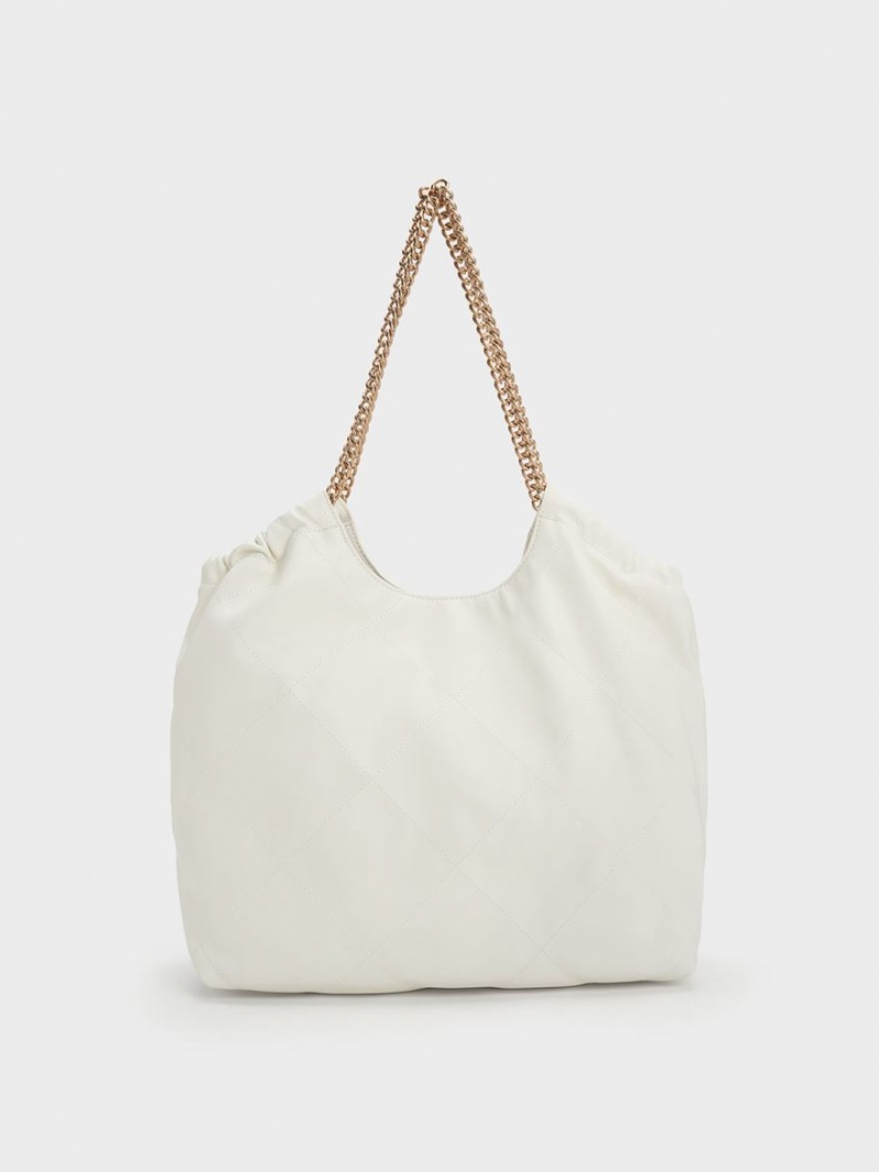 τσάντεσ tote Charles And Keith Braided Handle ασπρα | 87132-BTFE