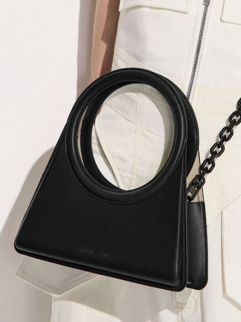 τσάντεσ tote Charles And Keith Camelia Circle Handle Geometric μαυρα | 81964-PGER