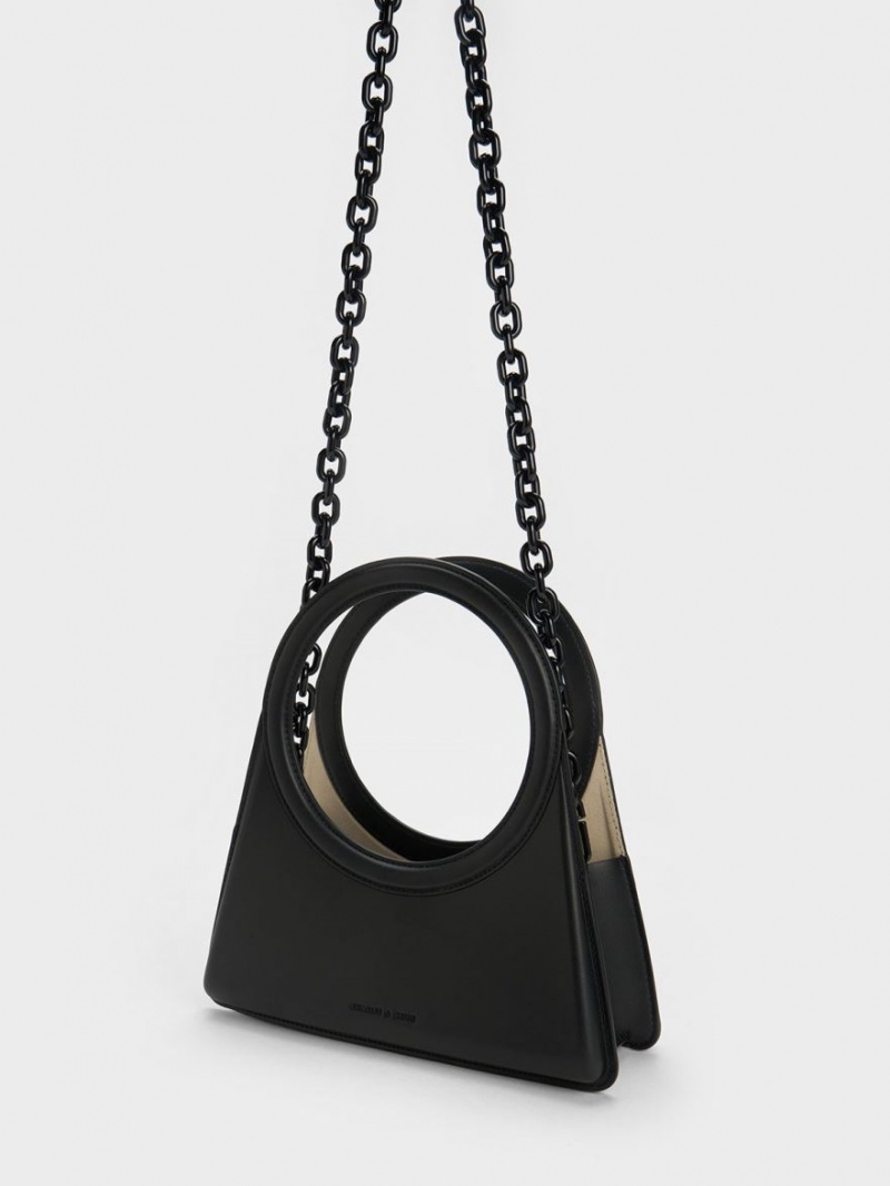 τσάντεσ tote Charles And Keith Camelia Circle Handle Geometric μαυρα | 81964-PGER